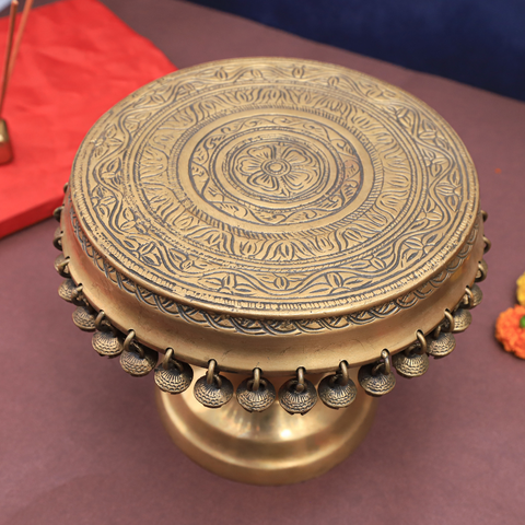 Brass Pedestal Chowki With Ghungroos