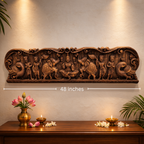 Decorative Gajalakshmi elephant abhishek wood wall panel 12 inch.