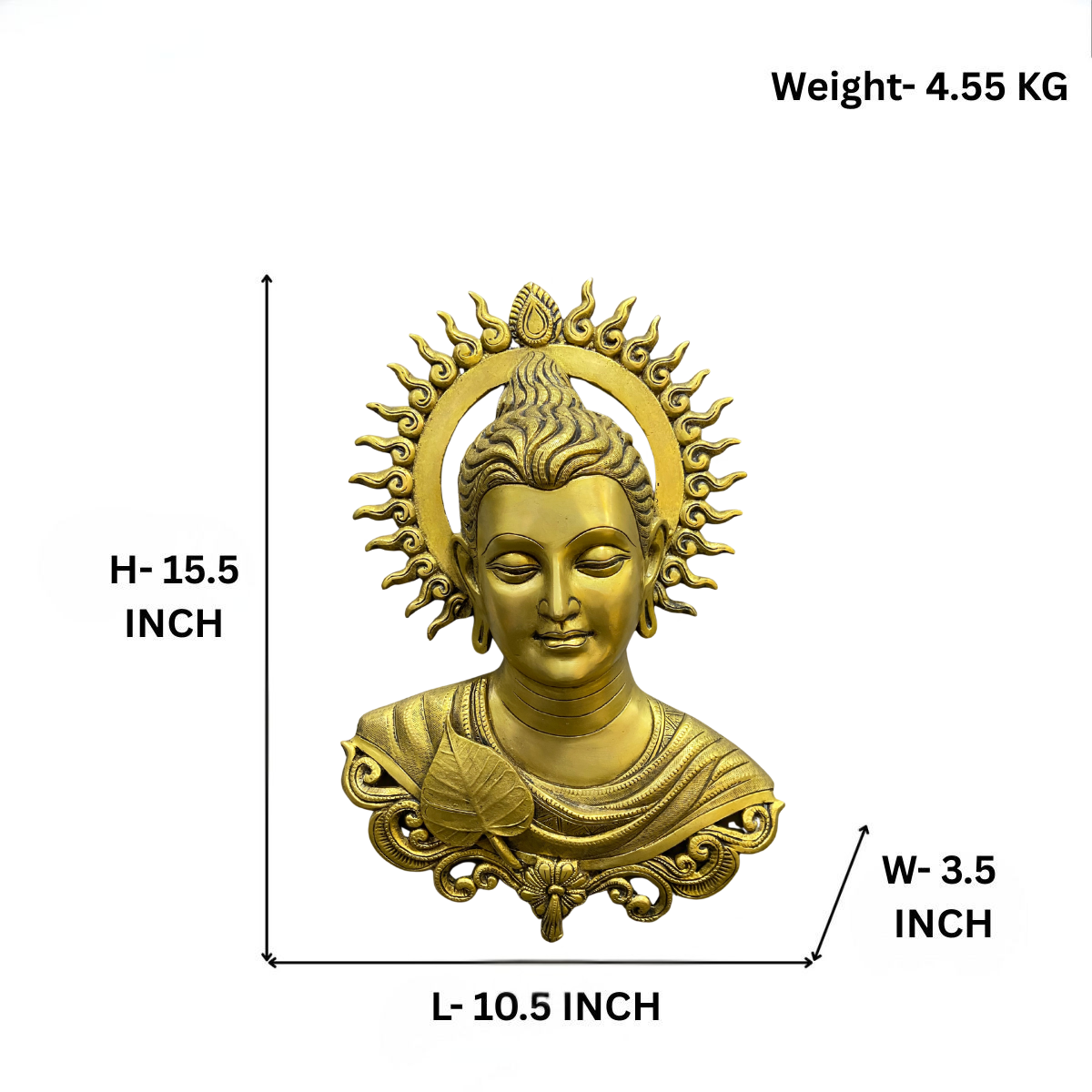 Dimension Tibetan Brass Wall Hanging Buddha Statue 15.5 inch symbol of peace and wisdom.