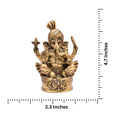 Dimension brass Vighnaharta Lord Ganesha with Pagdi 7 inch handcrafted idol for home temple