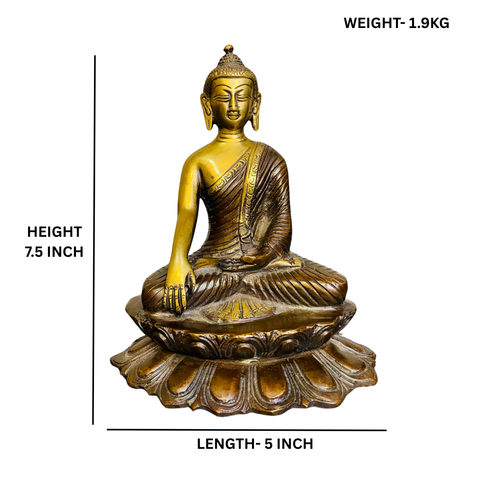 Dimension Brass Sitting Buddha Sculpture 7.5 inch symbol of enlightenment and peace