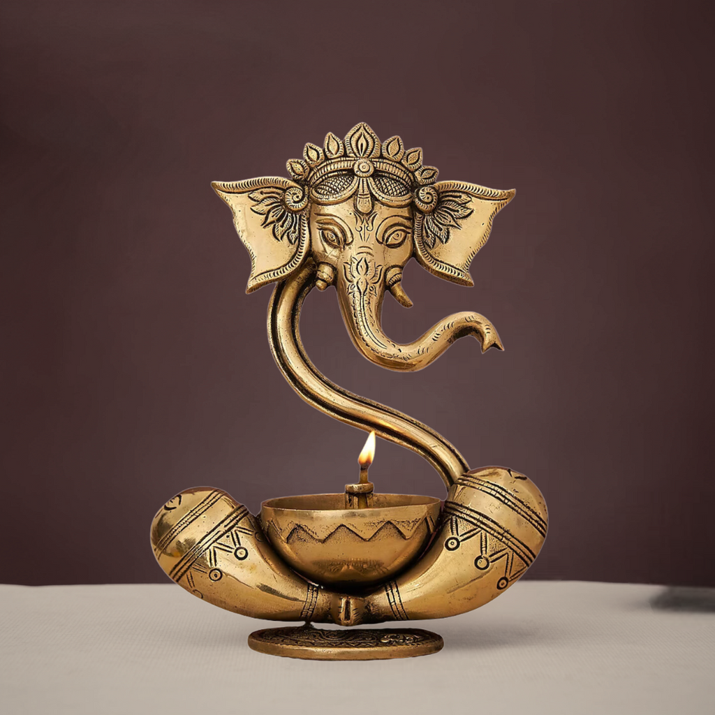 Brass Ganesha Idol with Akhand Diya