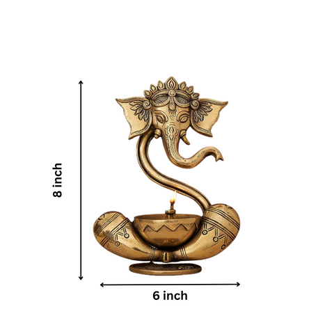 Brass Ganesha Idol with Akhand Diya