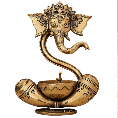 Brass Ganesha Idol with Akhand Diya