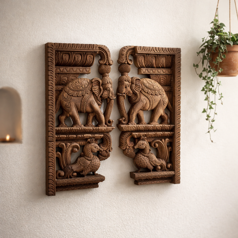 Elephant and bird wood wall shelf bracket for home decoration