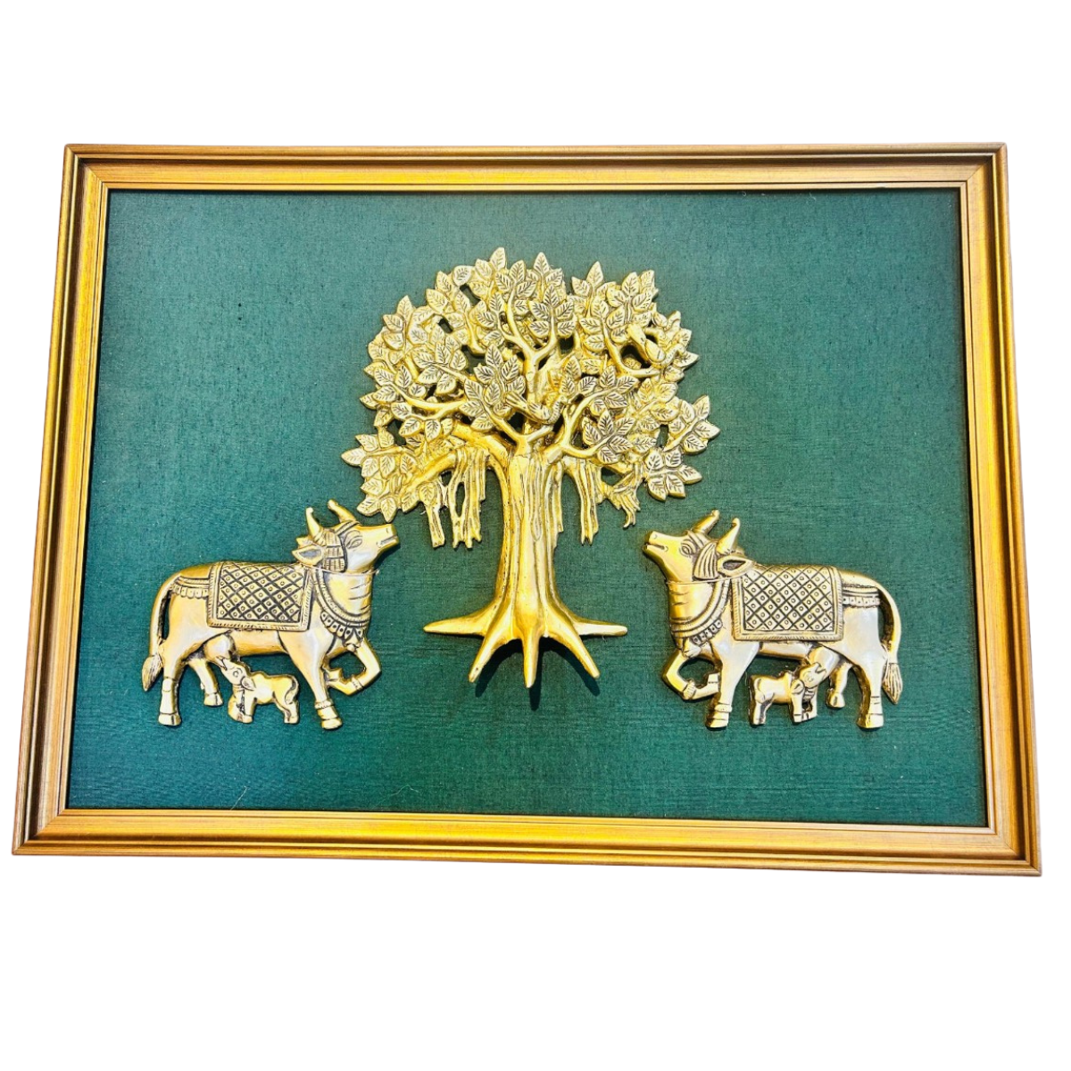 Brass Wall Hanging Cow Pair & Tree With Frame