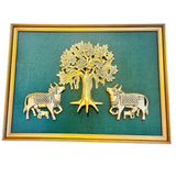 Brass Wall Hanging Cow Pair & Tree With Frame