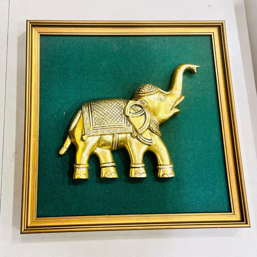 Brass Wall Hanging Elephant With Frame