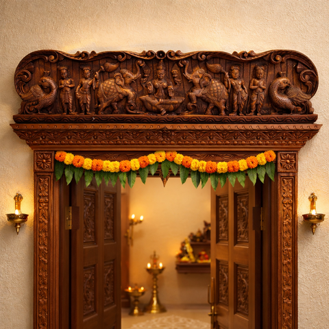 Gajalakshmi elephant abhishek wooden wall hanging panel for home decor