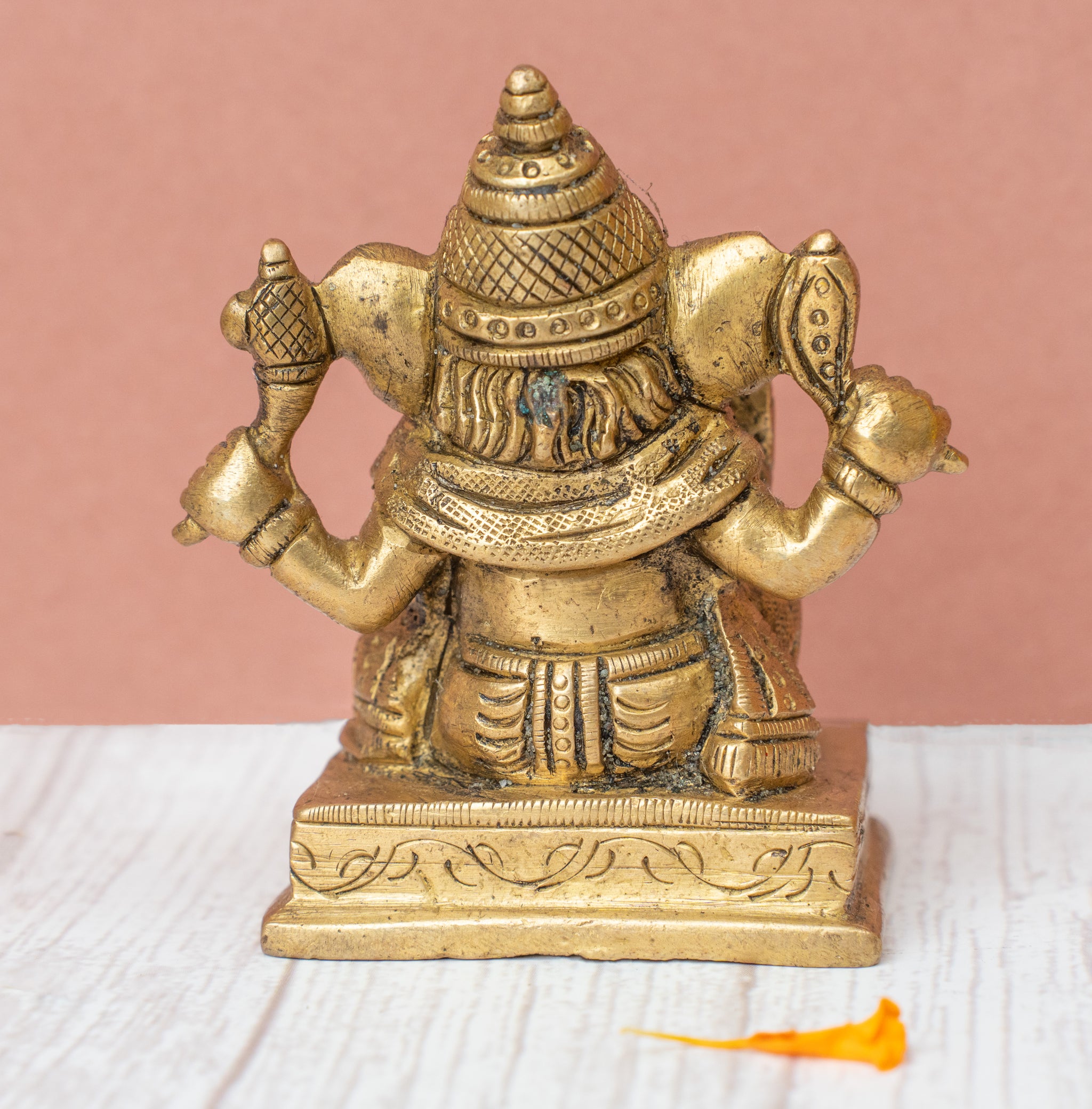 Back view of 3.2-inch brass Ganesh Idol for temple worship and home decoration
