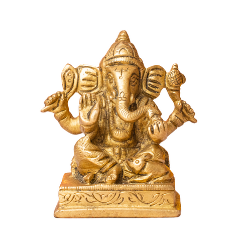 Close-up of 3.2-inch Ganesh Idol in brass highlighting craftsmanship and traditional design