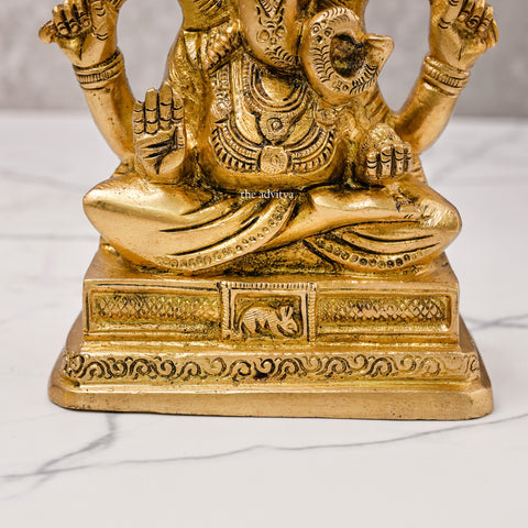 6 inch Brass Ganesh Idol Svarup with four hands holding Shankh