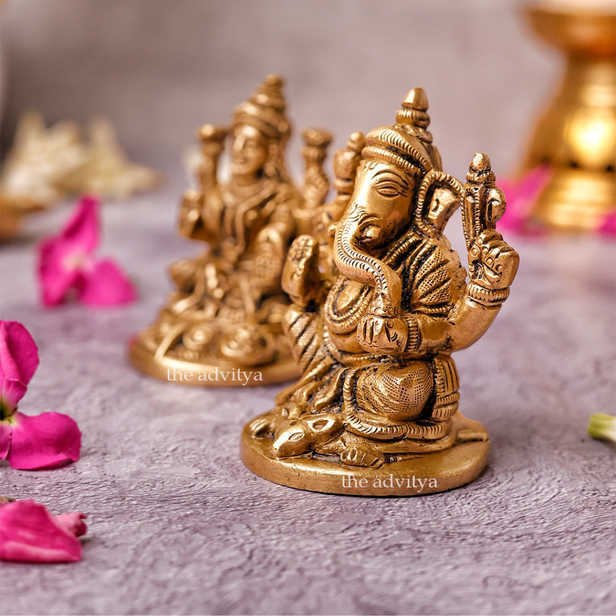 Side view Brass Ganesh Laxmi murti