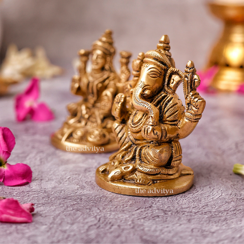 Side view Brass Ganesh Laxmi murti