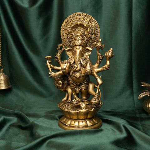 Brass Drishti Ganesh Statue with Ashtabhuja design 11.5 inch handcrafted.