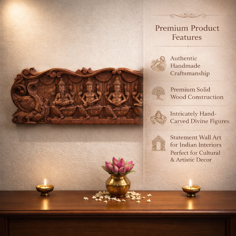 Ganesha musical wall hanging wooden panel 12 inch decorative piece