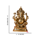15.5-inch brass Ganesha statue displayed with dimensions for accurate size reference.