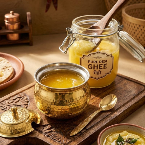 Luxury hammered brass ghee pot for Indian kitchen storage