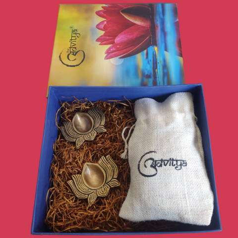 Diwali Hamper with Brass Lotus diya pair, and Almonds (75 to 100g