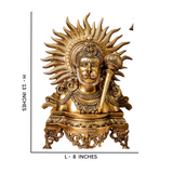 Close-up detail with dimension of brass Hanuman bust idol with gada highlighting fine carving and devotional artistry