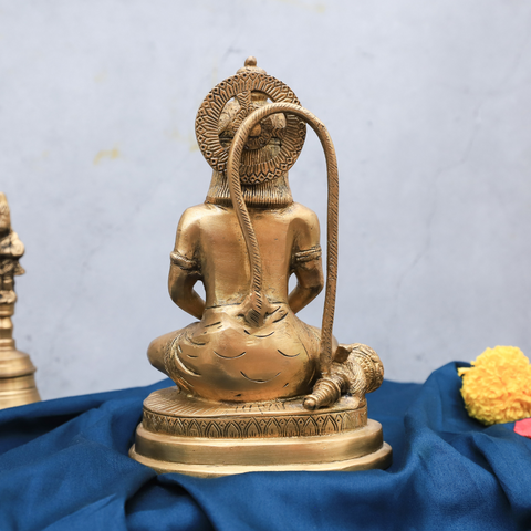 Back view of brass Hanuman statue showing detailed craftsmanship