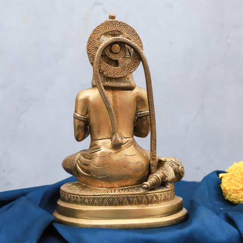 Back view of brass Hanuman Statue highlighting sculpted finish.
