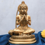 Hanuman Statue in brass Namaskar Mudra front view with serene expression.
