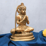 Right angle brass Hanuman Statue showing Namaskar Mudra and fine detailing