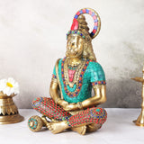 Left angle view of Hanuman statue in dhyan mudra featuring detailed mosaic work and calm expression
