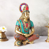 Right angle view of Lord Hanuman ji in dhyan mudra with vibrant mosaic detailing and seated posture