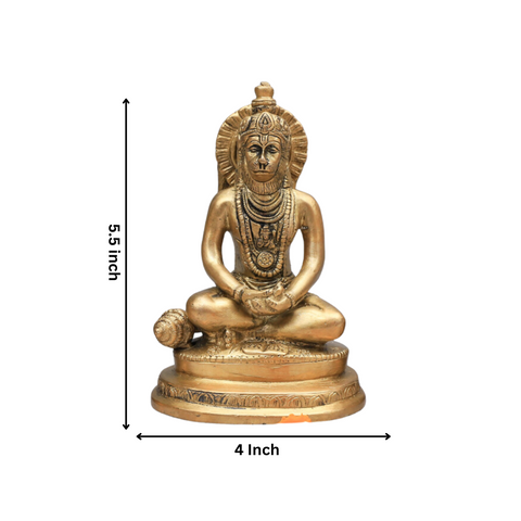 Close-up detail dimension of brass Hanuman statue set of 3 highlighting fine carving and devotional craftsmanship