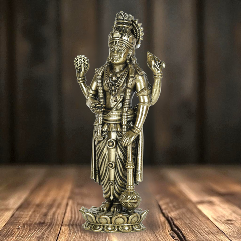 Superfine Lord Vishnu Idol Standing on Lotus | Brass Statue