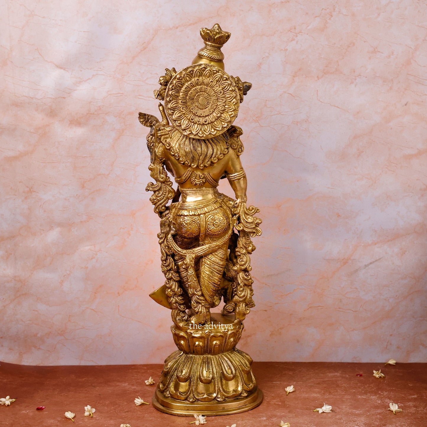 Back view of Brass Krishna Idol showcasing complete sculptural detailing