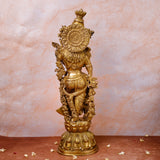 Back view of Brass Krishna Idol showcasing complete sculptural detailing
