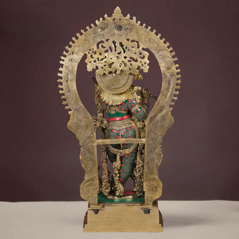 Brass Large  Krishna With Stone Work