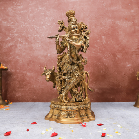 Large Lord Krishna With Cow Idol