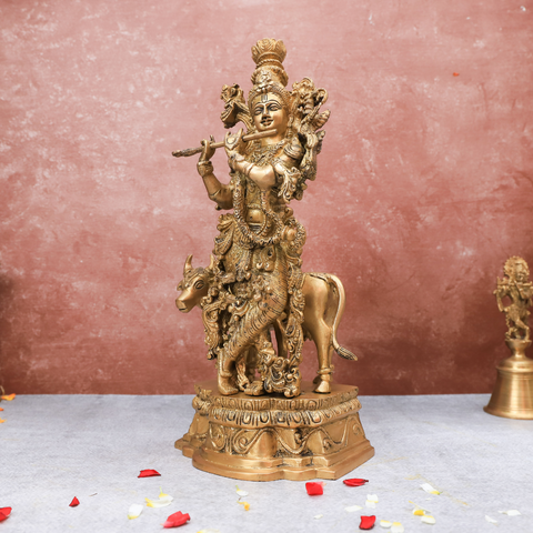 Large Lord Krishna With Cow Idol