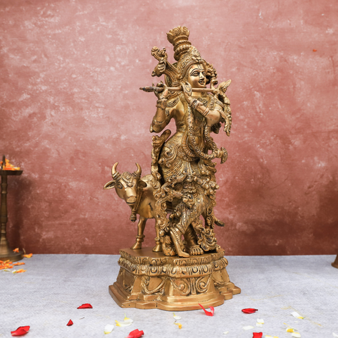 Large Lord Krishna With Cow Idol