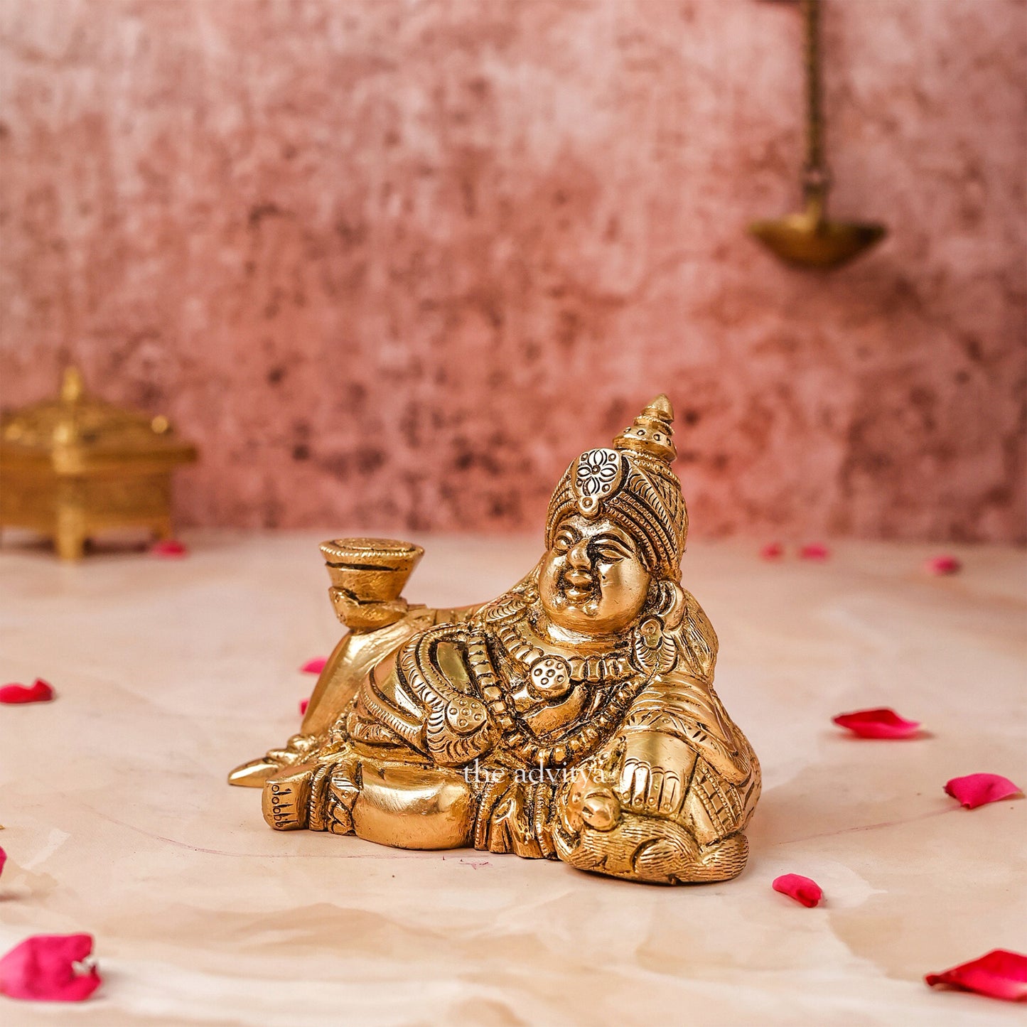 Kubera Murti reclining form right angle for home temple decor.