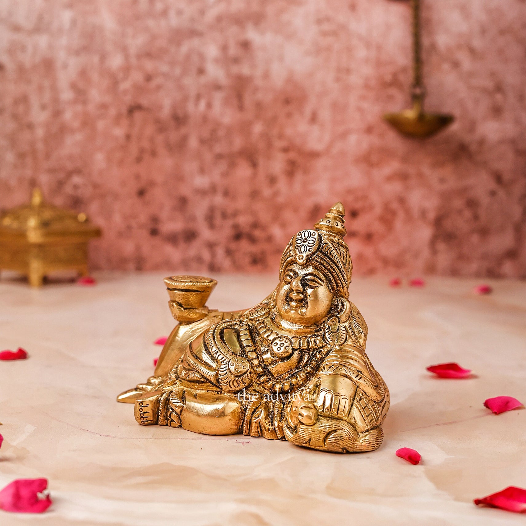 Kubera Murti reclining form right angle for home temple decor.