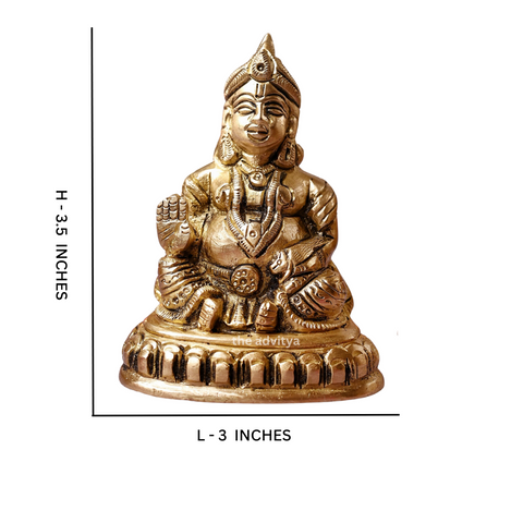 Kubera Statue sitting on a base with size and dimension reference.