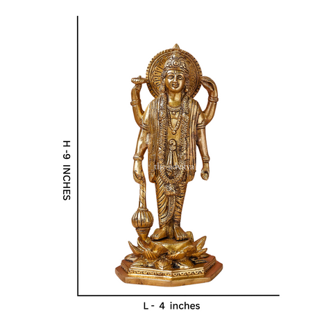 Visnhu,Nraayan,Hari,Pradyumna,Kamala-Natha,Vishnu Holding Gada While Standing Brass Statue