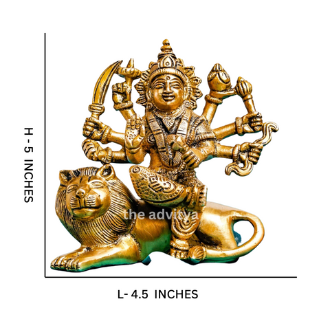 Nava Durgaa,Mahadevi,Katyayani,Mahadevi,Durga ma,Ambika,Brass Durga Idol Sitting on Lion