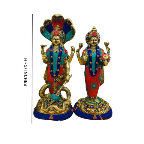 Visnu Laxmi,Vasudev Lakshmi,Srinivasa Lakshmi,Naryan Laxmi,Hari Laxmi,Brass Standing Vishnu Laxmi Pair With Inaly Work