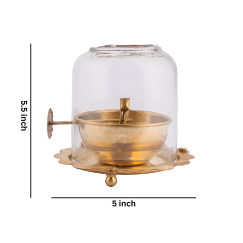 Brass Akhand Jyot Diya With Adjustable Bati Knob(Large| 200 ML)