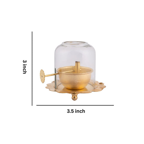 Brass Akhand Jyot Diya With Adjustable Bati Knob(Small |90 ML)