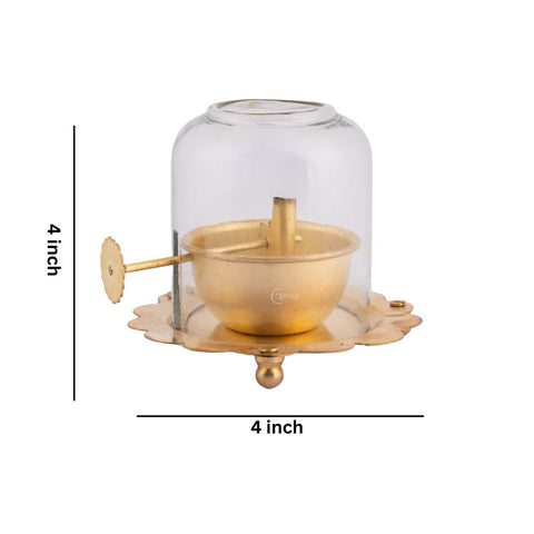 Brass Akhand Jyot Diya With Adjustable Bati Knob(Medium| 150 ML)