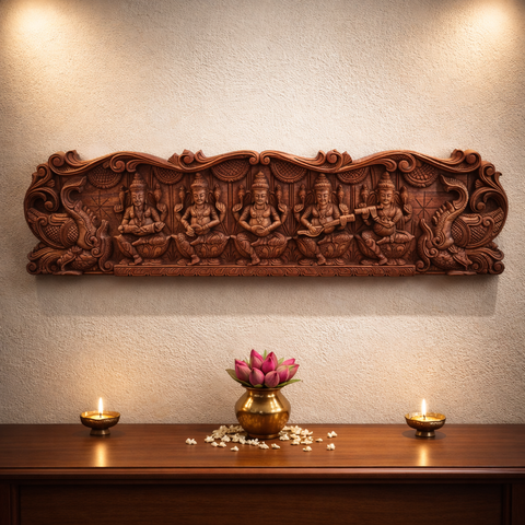 Lord Ganesha musical wood wall panel 12 inch decorative item