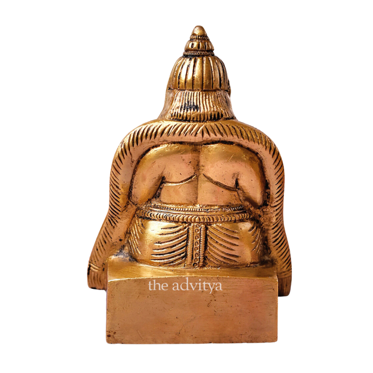 Back detailing of Lord Kuber idol showing smooth brass