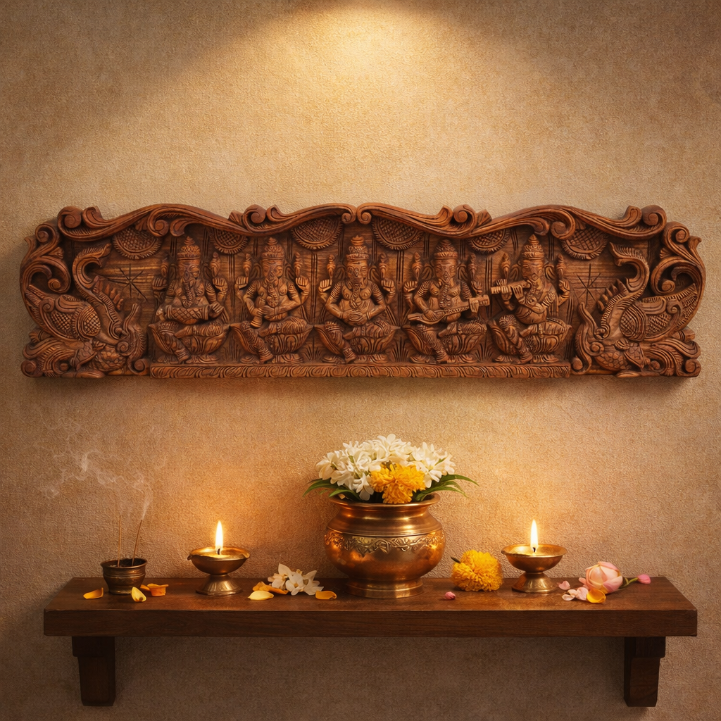 Musical Ganesha wooden wall panel 12 inch for home decor